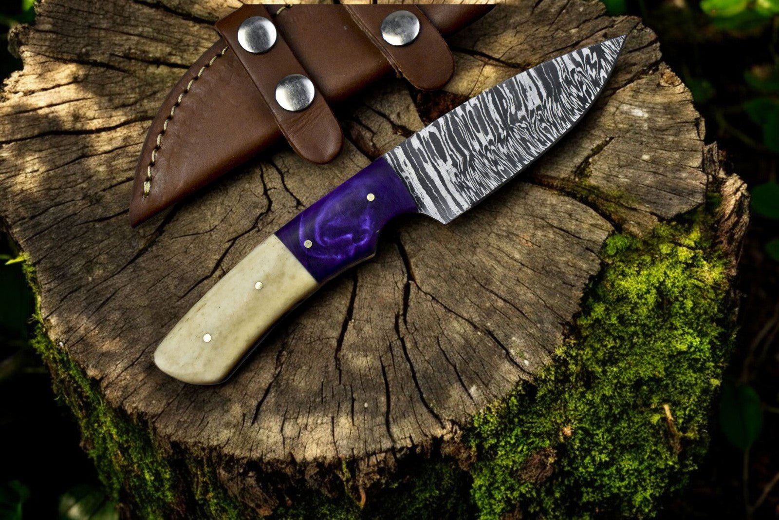 Damascus Knife Store Handmade Damascus Steel Skinning Knife - 8" Custom Hunting Tool - Angler's Pro Tackle & Outdoors