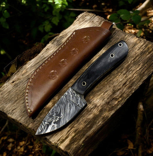 Damascus Knife Store Handmade Damascus Steel Skinning Knife – Black Wood Handle - Angler's Pro Tackle & Outdoors