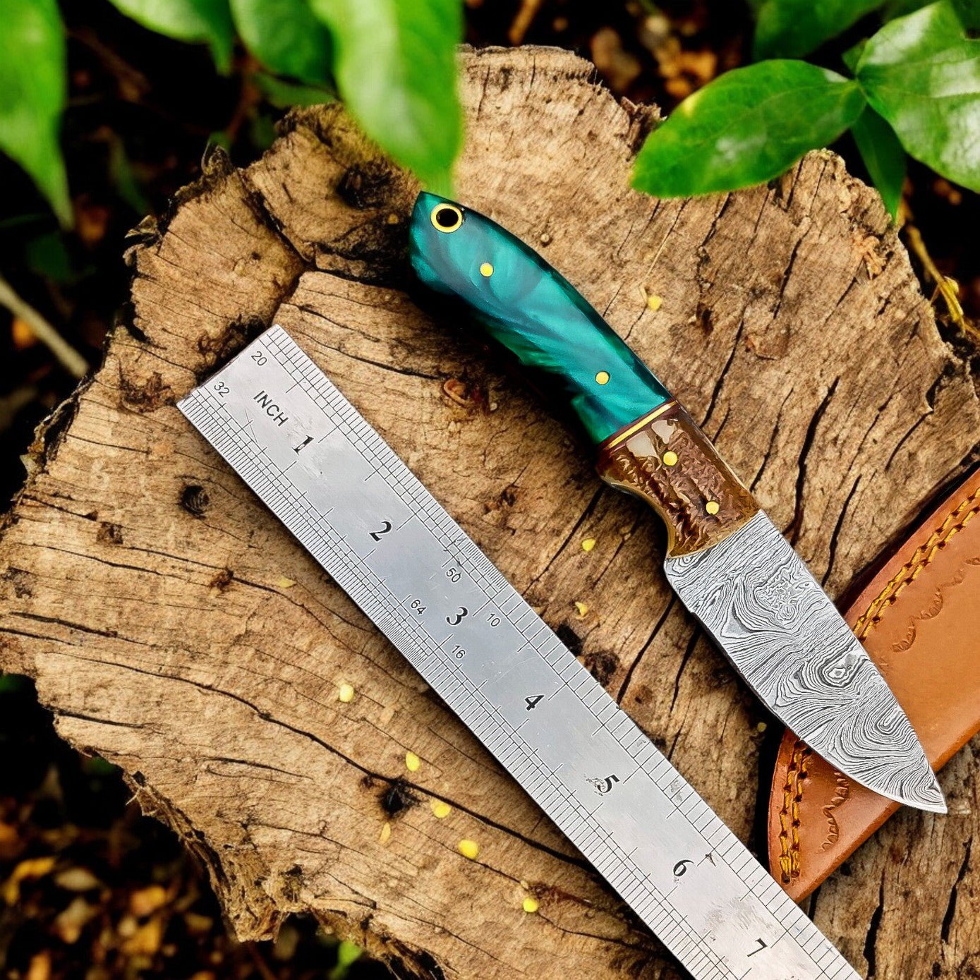 Damascus Knife Store Handmade Damascus Steel Skinning Knife with Antler Horn Handle - Angler's Pro Tackle & Outdoors