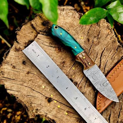 Damascus Knife Store Handmade Damascus Steel Skinning Knife with Antler Horn Handle - Angler's Pro Tackle & Outdoors