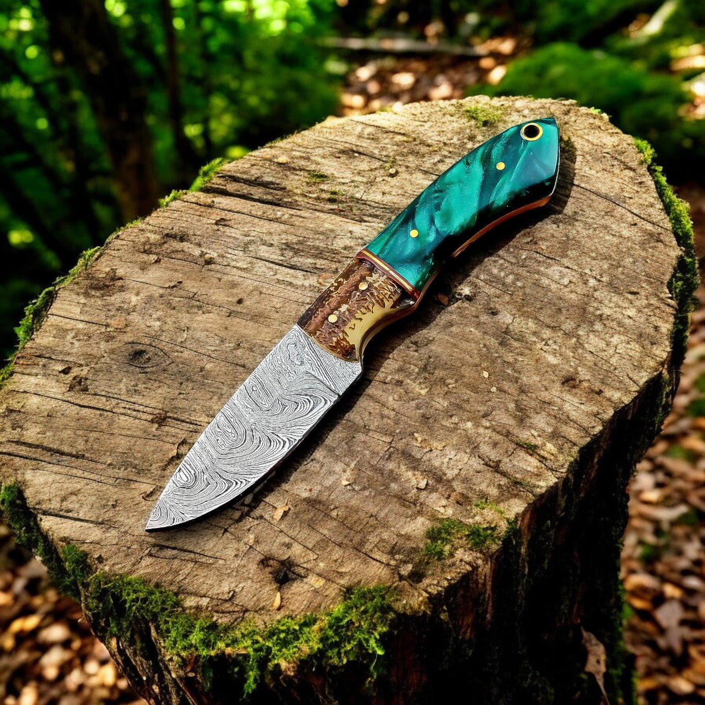 Damascus Knife Store Handmade Damascus Steel Skinning Knife with Antler Horn Handle - Angler's Pro Tackle & Outdoors