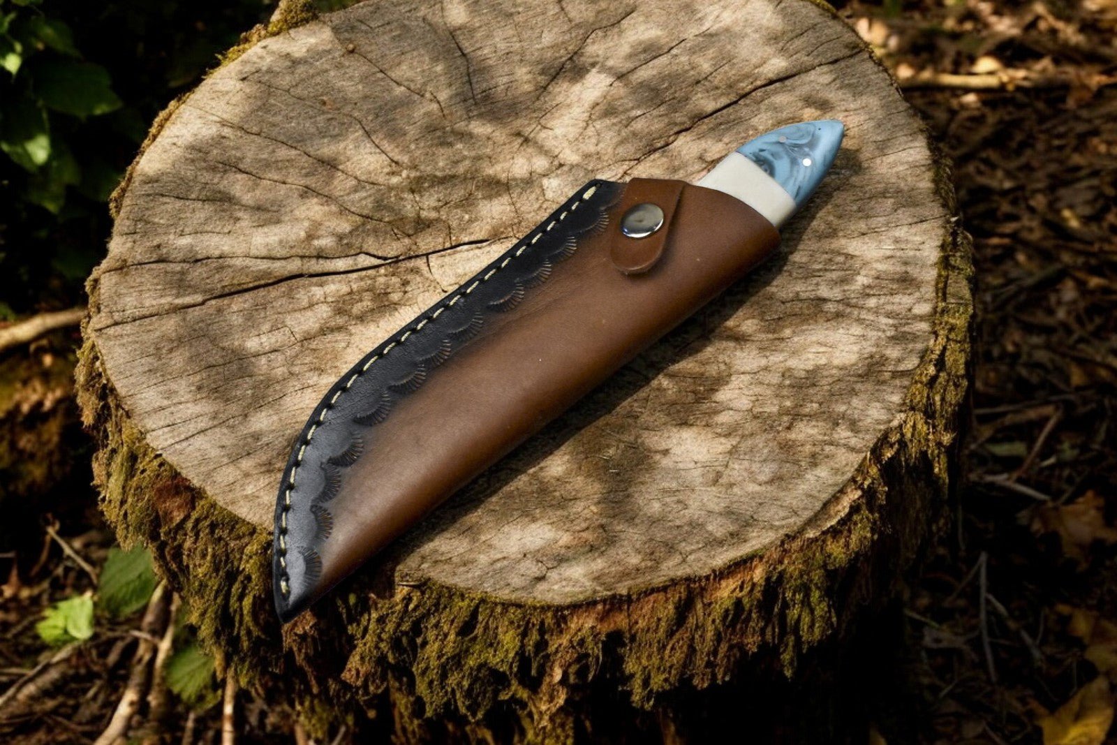 Damascus Knife Store Handmade Damascus Steel Skinning Knife with Leather Sheath - Angler's Pro Tackle & Outdoors