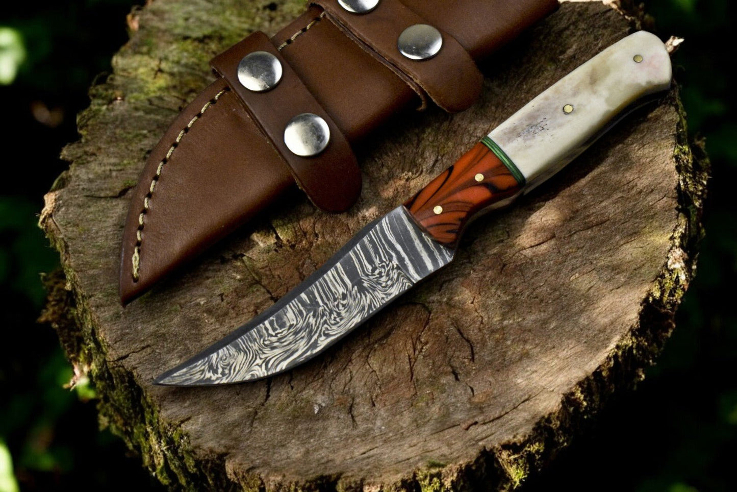 Damascus Knife Store Handmade Damascus Steel Skinning Knife with Leather Sheath - Angler's Pro Tackle & Outdoors