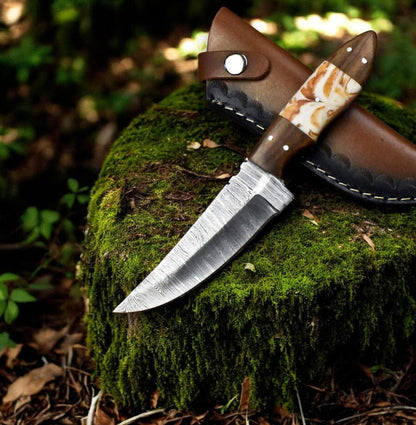 Damascus Knife Store Handmade Damascus Steel Skinning Knife with Leather Sheath - Angler's Pro Tackle & Outdoors