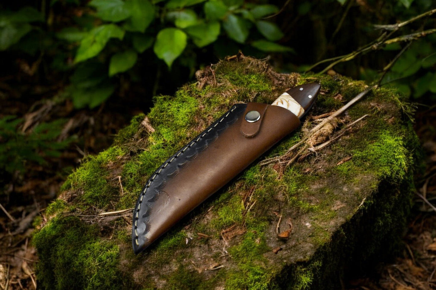 Damascus Knife Store Handmade Damascus Steel Skinning Knife with Leather Sheath - Angler's Pro Tackle & Outdoors