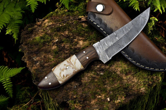 Damascus Knife Store Handmade Damascus Steel Skinning Knife with Leather Sheath - Angler's Pro Tackle & Outdoors