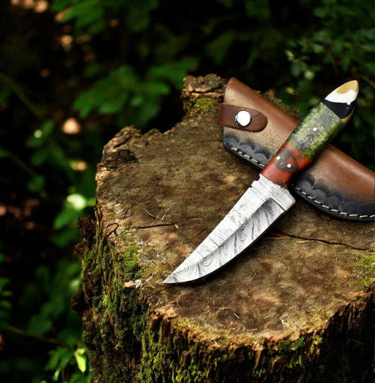 Damascus Knife Store Handmade Damascus Steel Skinning Knife with Leather Sheath - Angler's Pro Tackle & Outdoors