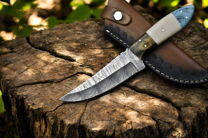 Damascus Knife Store Handmade Damascus Steel Skinning Knife with Leather Sheath - Angler's Pro Tackle & Outdoors