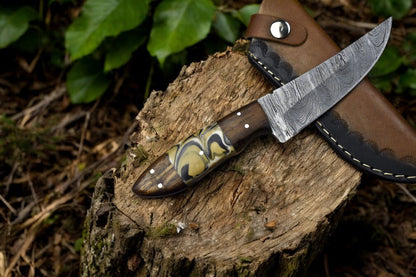 Damascus Knife Store Handmade Damascus Steel Skinning Knife with Leather Sheath - Angler's Pro Tackle & Outdoors