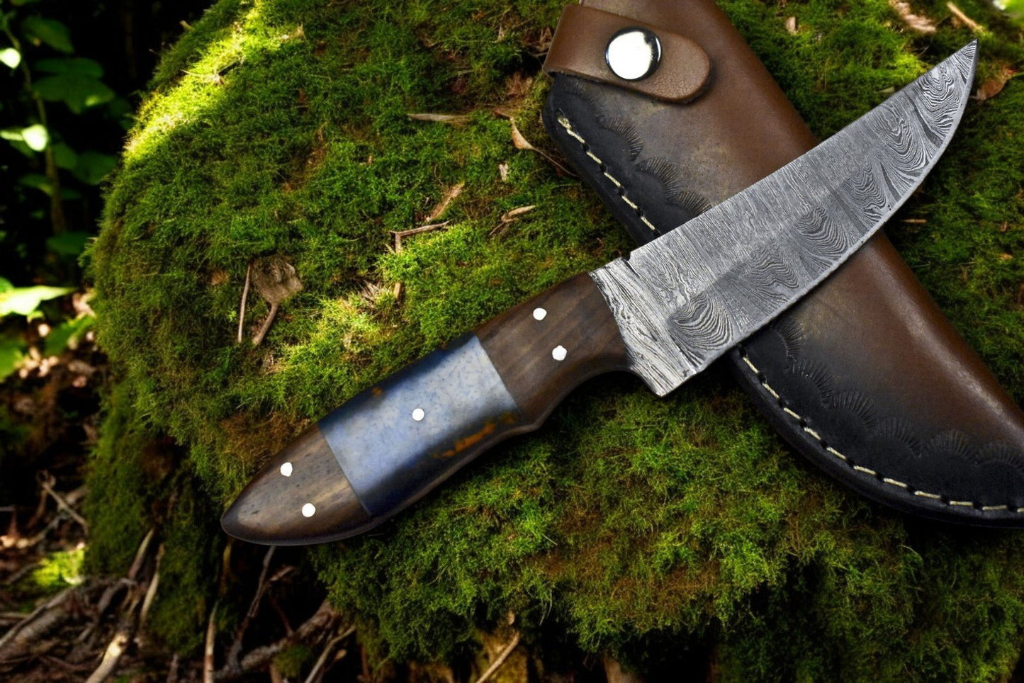 Damascus Knife Store Handmade Damascus Steel Skinning Knife with Leather Sheath - Angler's Pro Tackle & Outdoors