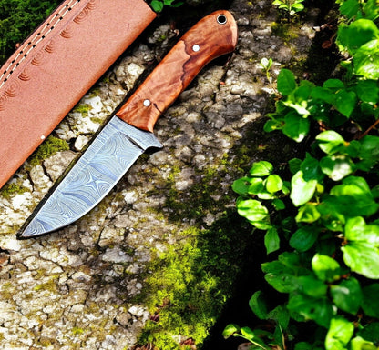 Damascus Knife Store Handmade Damascus Steel Skinning Knife with Olive Wood Handle - Angler's Pro Tackle & Outdoors