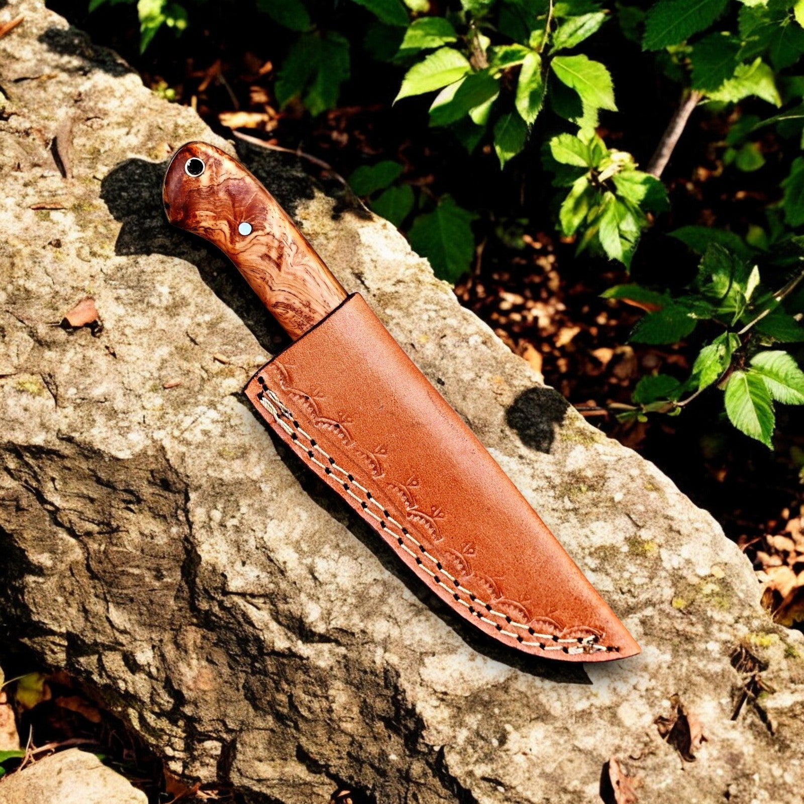 Damascus Knife Store Handmade Damascus Steel Skinning Knife with Olive Wood Handle - Angler's Pro Tackle & Outdoors