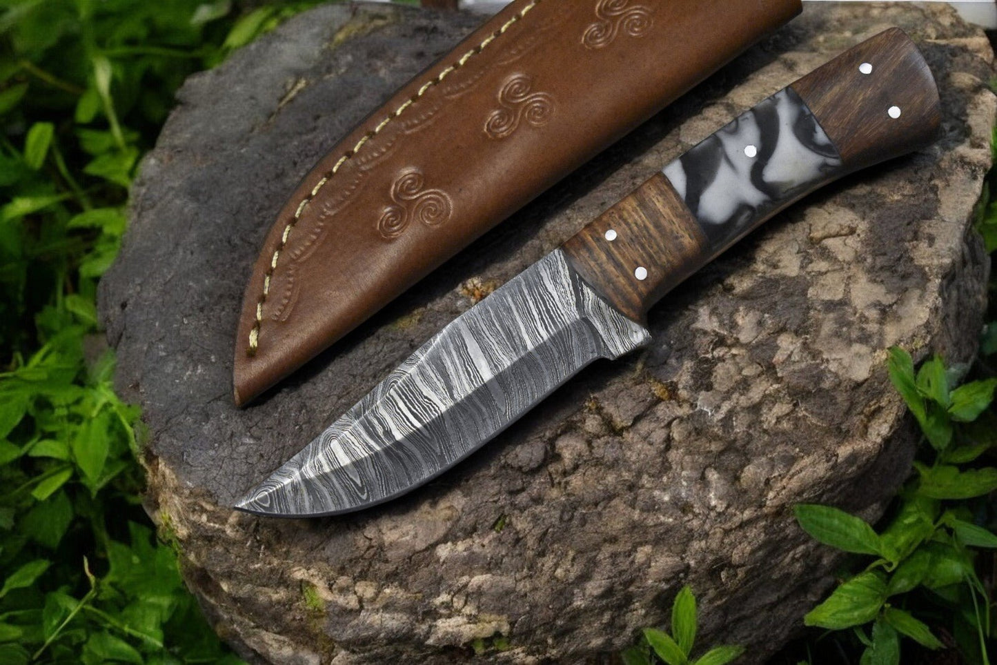 Damascus Knife Store Handmade Damascus Steel Skinning Knife with Rosewood Handle - Angler's Pro Tackle & Outdoors