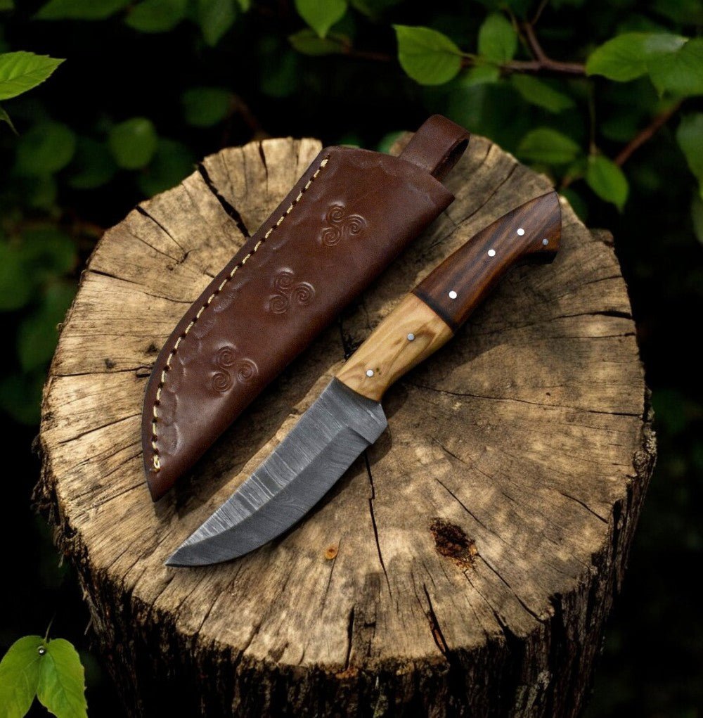 Damascus Knife Store Handmade Damascus Steel Skinning Knife with Rosewood & Olivewood Handle - Angler's Pro Tackle & Outdoors