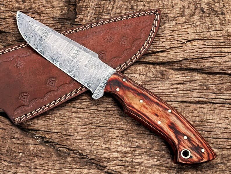 Damascus Knife Store Handmade Damascus Steel Skinning Knife with Wood Handle - Angler's Pro Tackle & Outdoors