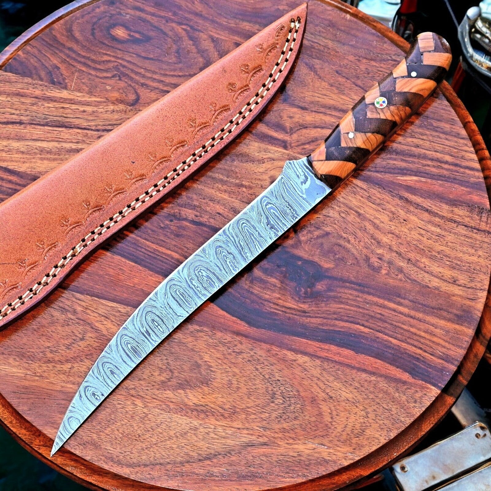 Damascus Knife Store Handmade Fillet Knife – 12" with Olivewood Handle - Angler's Pro Tackle & Outdoors