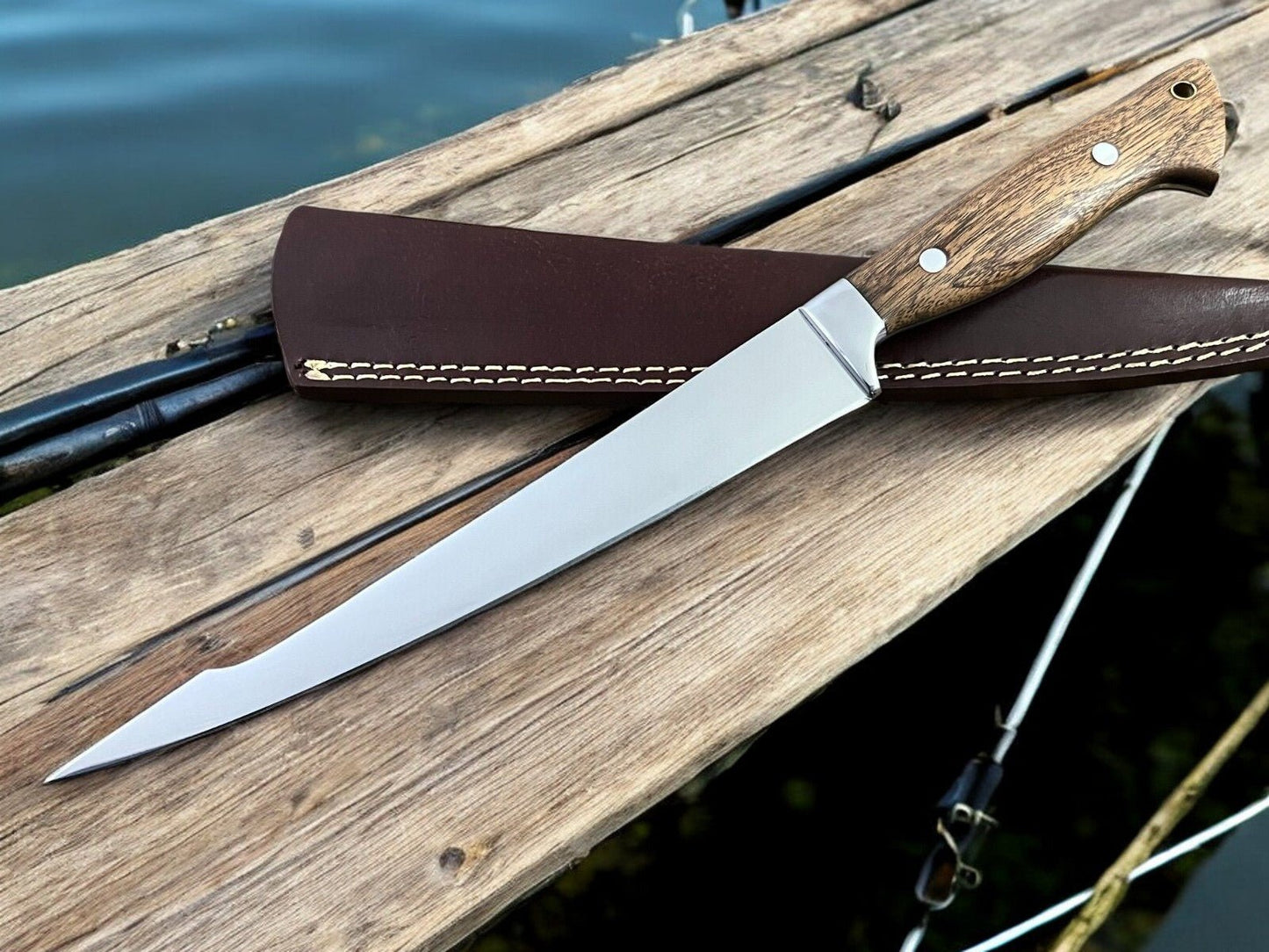 Damascus Knife Store Handmade Fillet Knife with Walnut Wood Handle – 13.6" - Angler's Pro Tackle & Outdoors