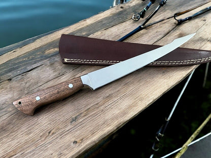Damascus Knife Store Handmade Fillet Knife with Walnut Wood Handle – 13.6" - Angler's Pro Tackle & Outdoors
