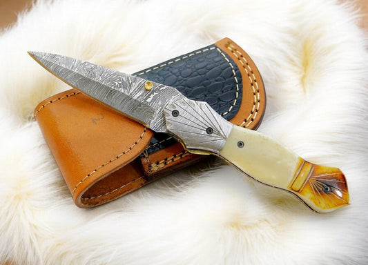 Damascus Knife Store Handmade Folding Knife – Bone Handle, 3" Blade - Angler's Pro Tackle & Outdoors