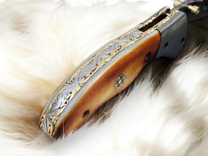 Damascus Knife Store Handmade Folding Knife – Bone Handle, 3" Blade - Angler's Pro Tackle & Outdoors