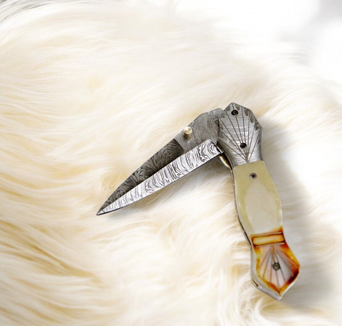 Damascus Knife Store Handmade Folding Knife – Bone Handle, 3" Blade - Angler's Pro Tackle & Outdoors
