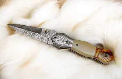 Damascus Knife Store Handmade Folding Knife – Bone Handle, 3" Blade - Angler's Pro Tackle & Outdoors