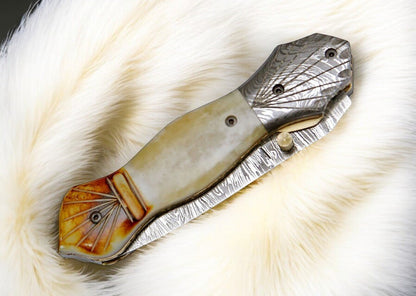 Damascus Knife Store Handmade Folding Knife – Bone Handle, 3" Blade - Angler's Pro Tackle & Outdoors