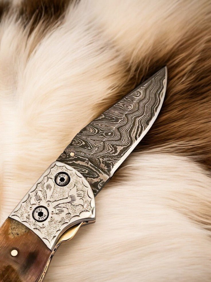 Damascus Knife Store Handmade Folding Knife – Sheep Horn Handle - Angler's Pro Tackle & Outdoors