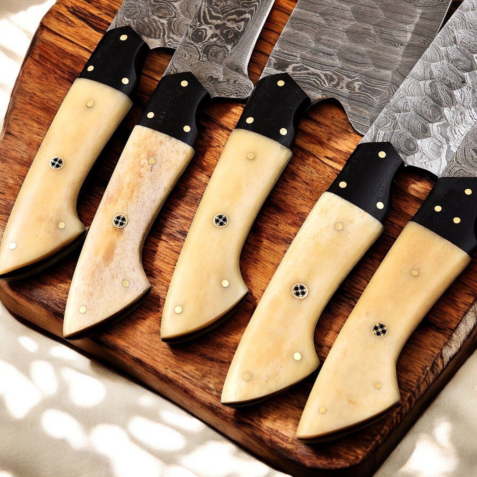 Damascus Knife Store Handmade Kitchen Knives Set | Bone & Horn Handles - Angler's Pro Tackle & Outdoors