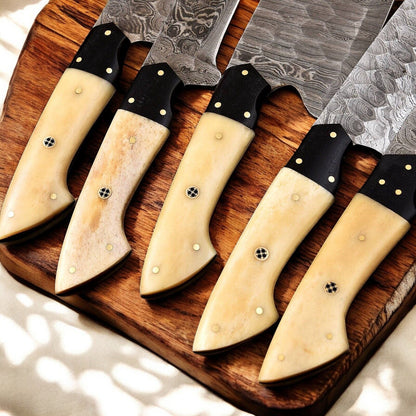 Damascus Knife Store Handmade Kitchen Knives Set | Bone & Horn Handles - Angler's Pro Tackle & Outdoors