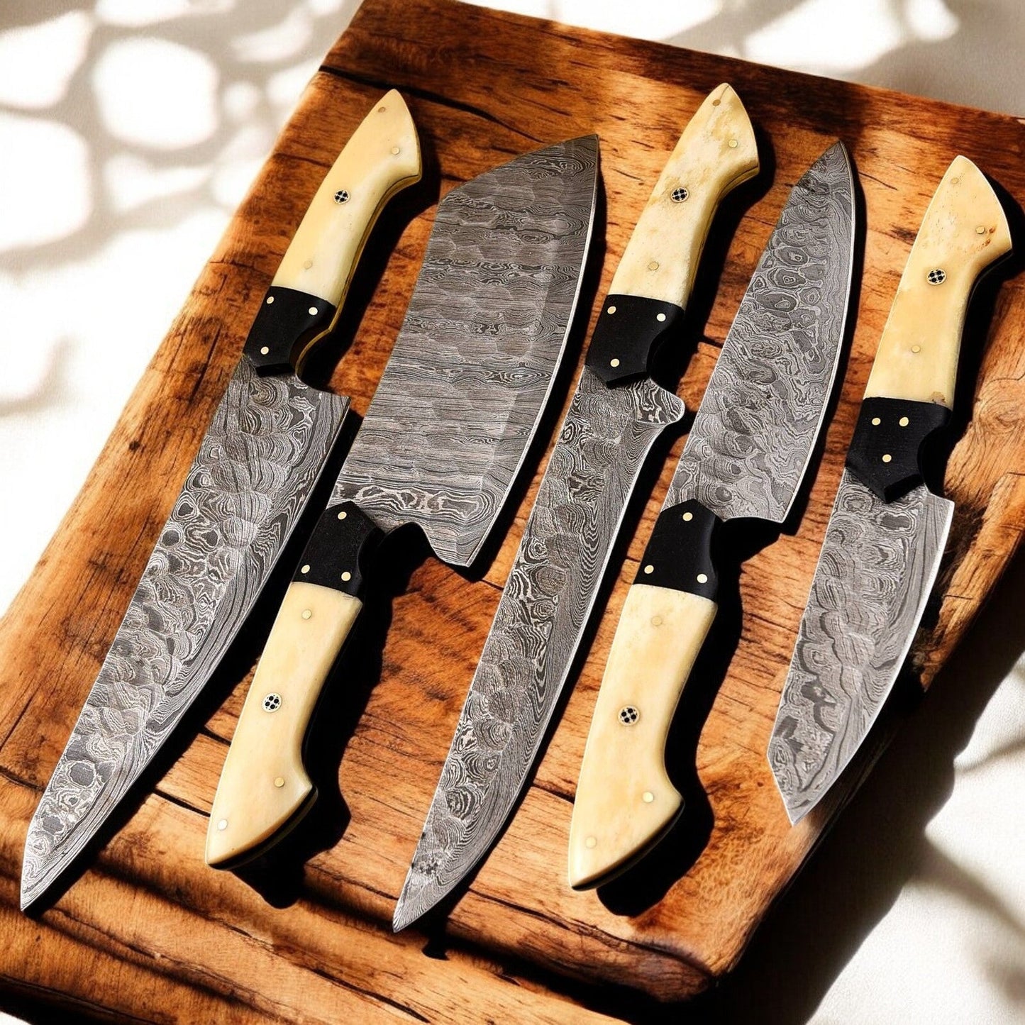 Damascus Knife Store Handmade Kitchen Knives Set | Bone & Horn Handles - Angler's Pro Tackle & Outdoors