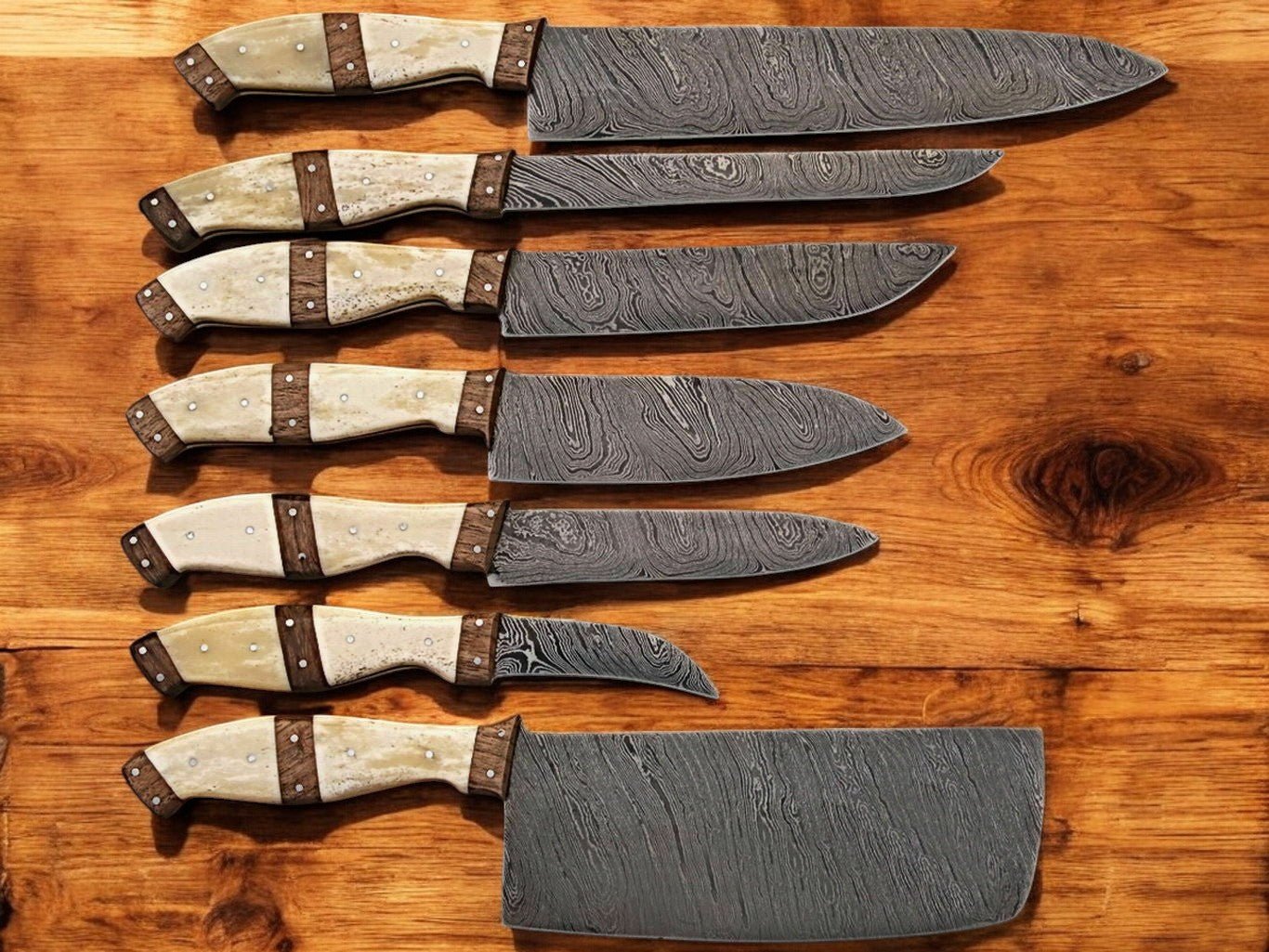 Damascus Knife Store Handmade Kitchen Knives Set – Bone & Rosewood - Angler's Pro Tackle & Outdoors