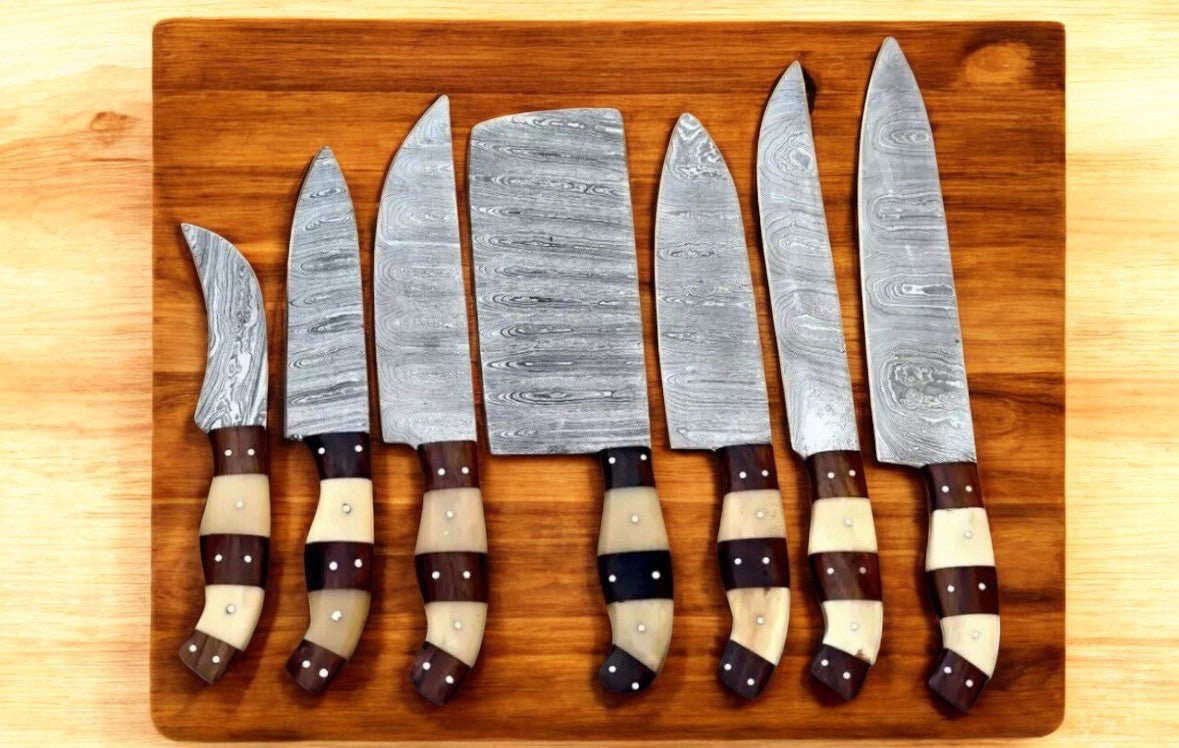 Damascus Knife Store Handmade Kitchen Knives Set – Bone & Rosewood - Angler's Pro Tackle & Outdoors