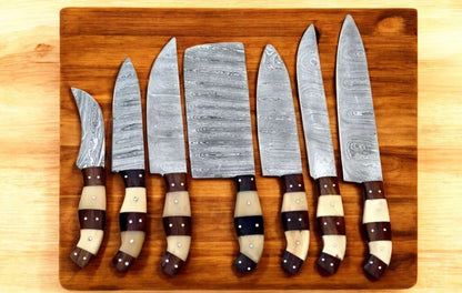 Damascus Knife Store Handmade Kitchen Knives Set – Bone & Rosewood - Angler's Pro Tackle & Outdoors