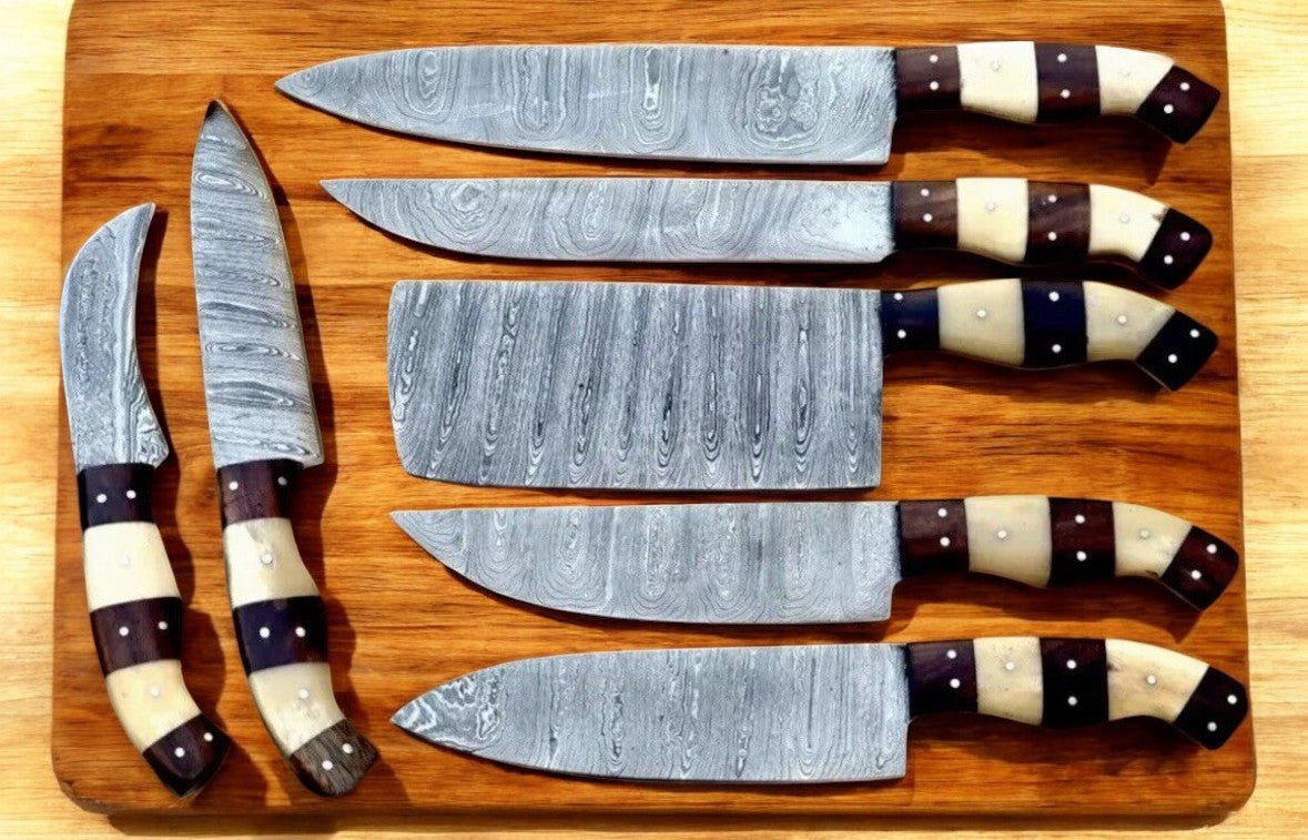 Damascus Knife Store Handmade Kitchen Knives Set – Bone & Rosewood - Angler's Pro Tackle & Outdoors
