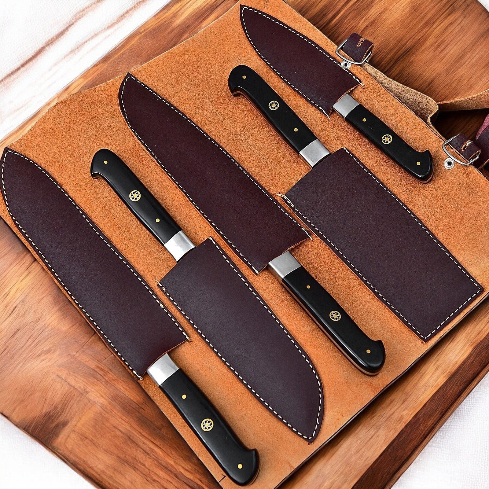 Damascus Knife Store Handmade Kitchen Knives Set – Buffalo Horn Handle - Angler's Pro Tackle & Outdoors