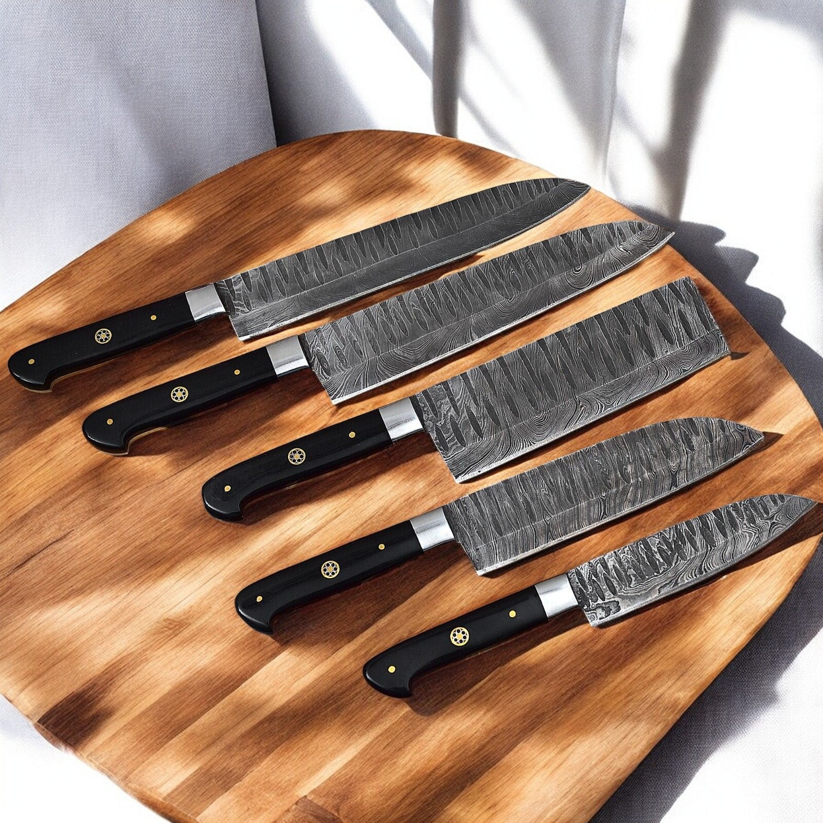 Damascus Knife Store Handmade Kitchen Knives Set – Buffalo Horn Handle - Angler's Pro Tackle & Outdoors