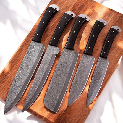 Damascus Knife Store Handmade Kitchen Knives Set – Buffalo Horn Handle - Angler's Pro Tackle & Outdoors