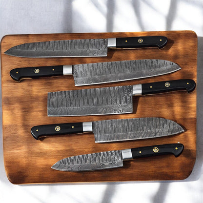 Damascus Knife Store Handmade Kitchen Knives Set – Buffalo Horn Handle - Angler's Pro Tackle & Outdoors