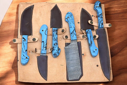 Damascus Knife Store Handmade Kitchen Knives Set – Epoxy Resin Handles - Angler's Pro Tackle & Outdoors