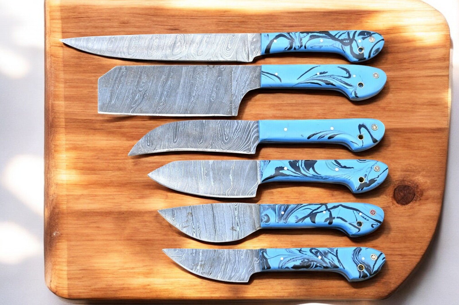 Damascus Knife Store Handmade Kitchen Knives Set – Epoxy Resin Handles - Angler's Pro Tackle & Outdoors