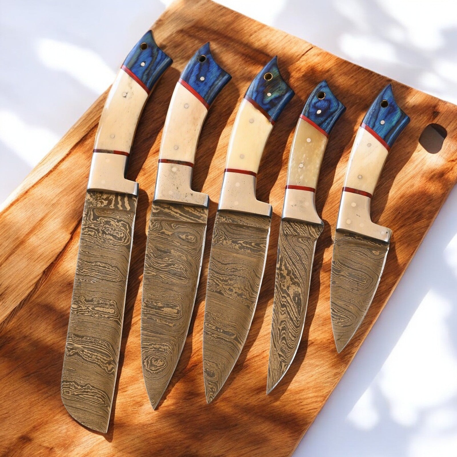 Damascus Knife Store Handmade Kitchen Knives Set – Exotic Wood & Bone - Angler's Pro Tackle & Outdoors