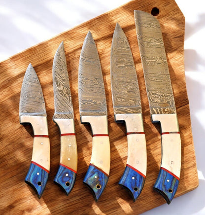 Damascus Knife Store Handmade Kitchen Knives Set – Exotic Wood & Bone - Angler's Pro Tackle & Outdoors