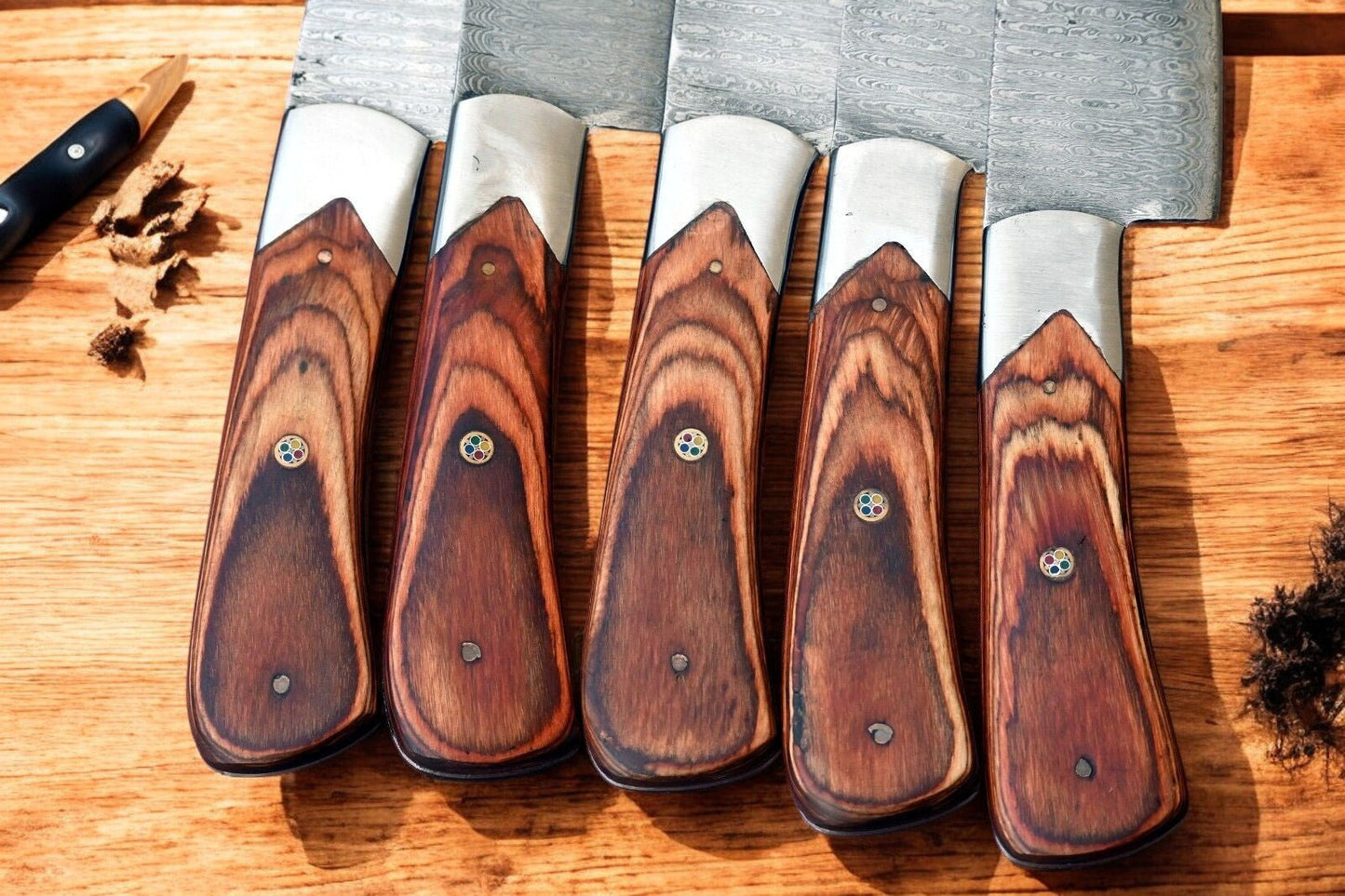 Damascus Knife Store Handmade Kitchen Knives Set – Exotic Wood Handles - Angler's Pro Tackle & Outdoors