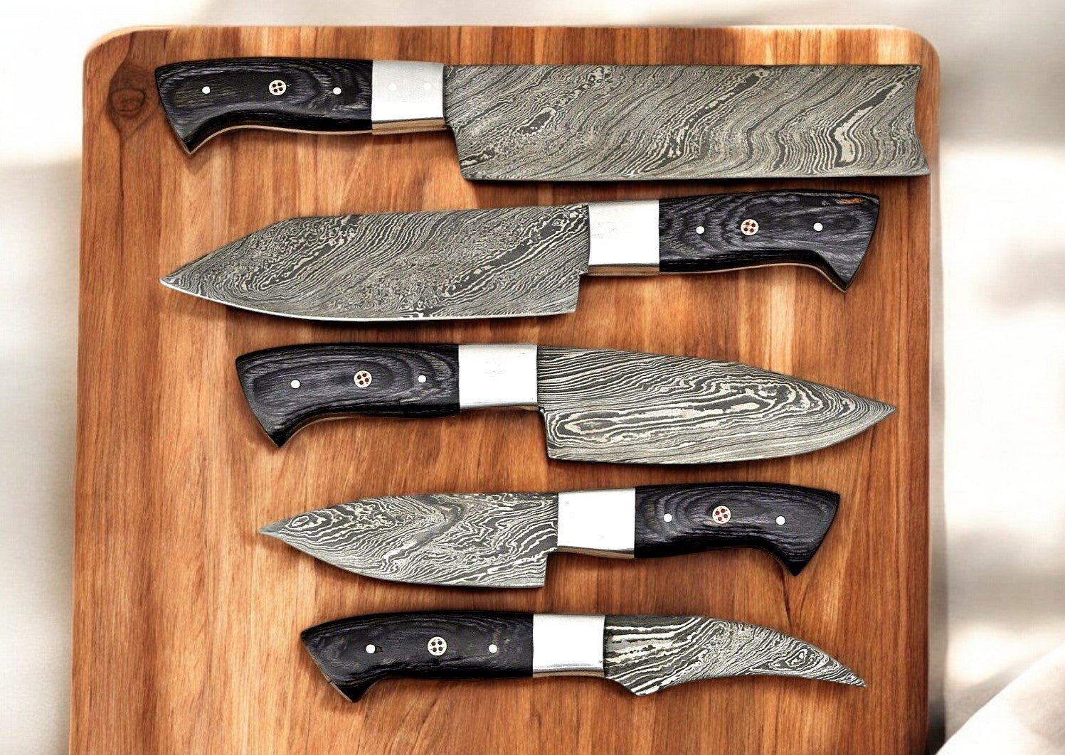Damascus Knife Store Handmade Kitchen Knives Set – Exotic Wood Handles - Angler's Pro Tackle & Outdoors