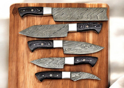 Damascus Knife Store Handmade Kitchen Knives Set – Exotic Wood Handles - Angler's Pro Tackle & Outdoors