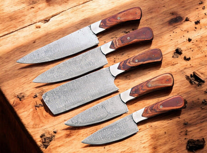 Damascus Knife Store Handmade Kitchen Knives Set – Exotic Wood Handles - Angler's Pro Tackle & Outdoors