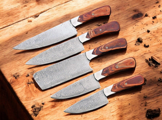 Damascus Knife Store Handmade Kitchen Knives Set – Exotic Wood Handles - Angler's Pro Tackle & Outdoors