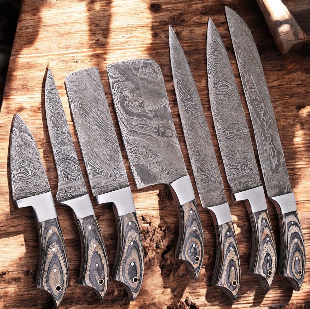 Damascus Knife Store Handmade Kitchen Knives Set – Exotic Wood Handles - Angler's Pro Tackle & Outdoors