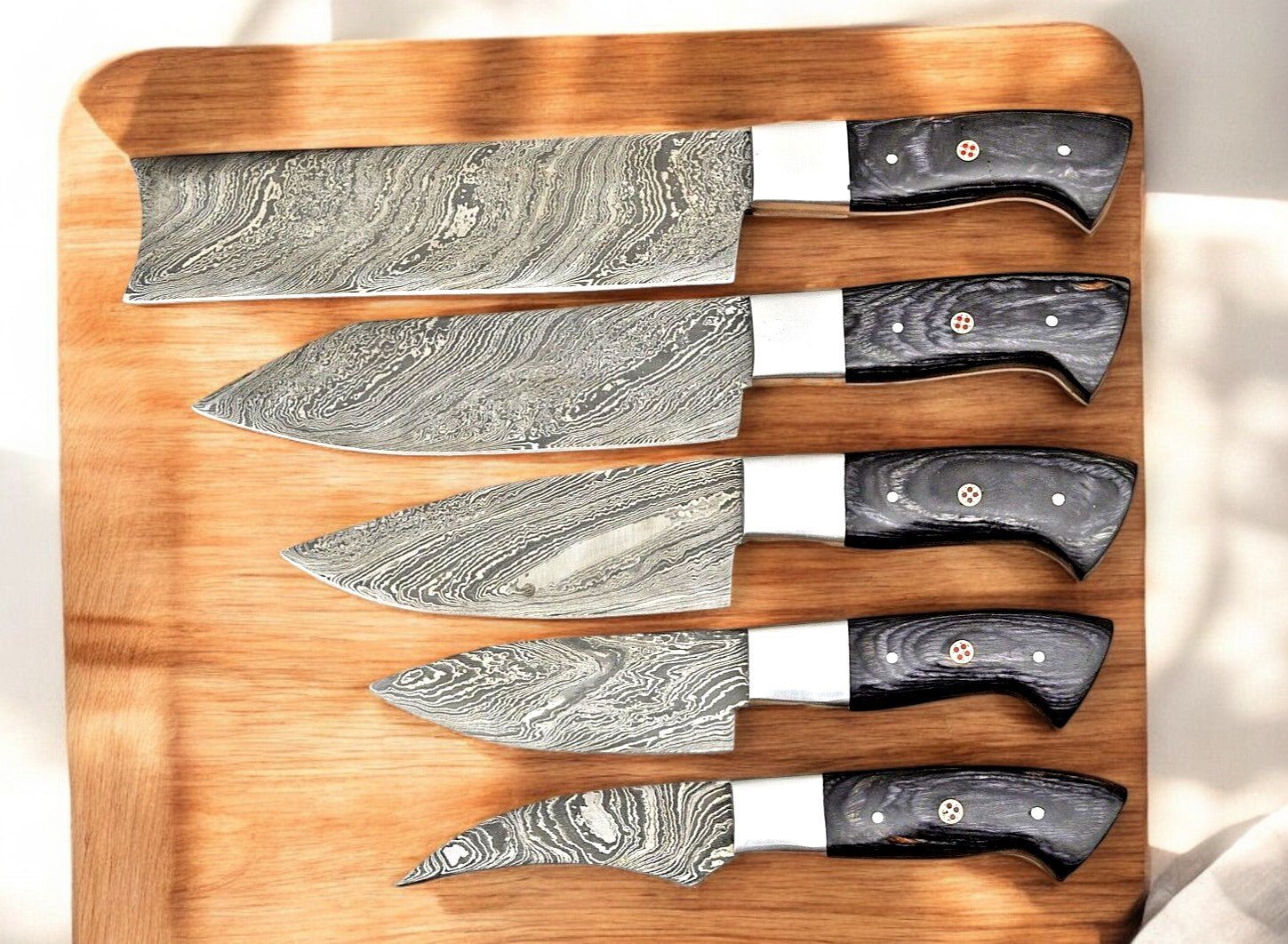 Damascus Knife Store Handmade Kitchen Knives Set – Exotic Wood Handles - Angler's Pro Tackle & Outdoors
